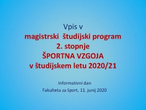 Vpis v magistrski tudijski program 2 stopnje PORTNA