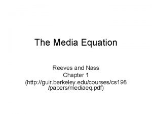 The Media Equation Reeves and Nass Chapter 1