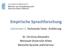 Empirische Sprachforschung Lehreinheit 3 Technische Texte Einfhrung Dr