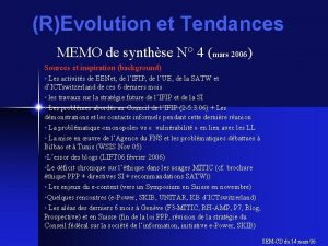 REvolution et Tendances MEMO de synthse N 4