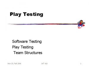 Play Testing Software Testing Play Testing Team Structures