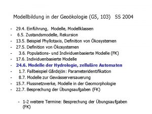 Modellbildung in der Geokologie G 5 103 SS