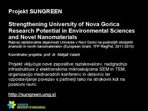 Projekt SUNGREEN Strengthening University of Nova Gorica Research