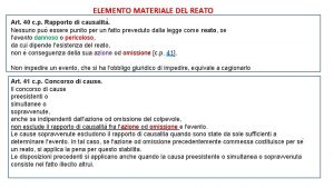 ELEMENTO MATERIALE DEL REATO Art 40 c p