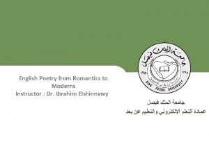 English Poetry from Romantics to Moderns Instructor Dr