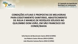 CONDIES ATUAIS E PROPOSTAS DE MELHORIAS PARA ESGOTAMENTO