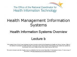Health Management Information Systems Health Information Systems Overview