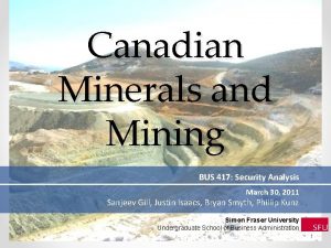 Canadian Minerals and Mining BUS 417 Security Analysis
