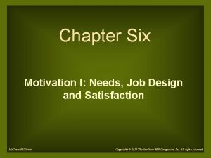 Chapter Six Motivation I Needs Job Design and