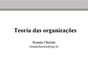 Teoria das organizaes Mdulo 12 Renata Cherm renatacheremusp