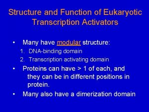 Structure and Function of Eukaryotic Transcription Activators Many