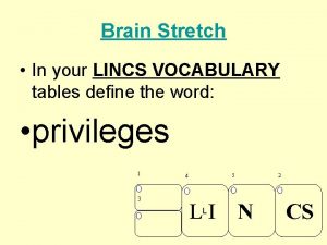 Brain Stretch In your LINCS VOCABULARY tables define
