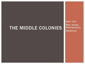 THE MIDDLE COLONIES New York New Jersey Pennsylvania