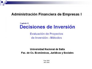 Administracin Financiera de Empresas I Captulo V Decisiones