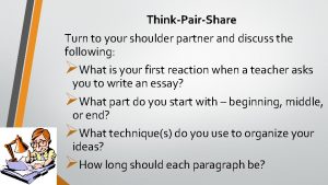 ThinkPairShare Turn to your shoulder partner and discuss