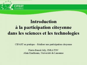 Introduction la participation citoyenne dans les sciences et