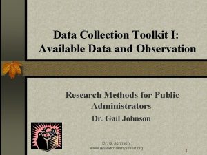 Data Collection Toolkit I Available Data and Observation