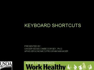 KEYBOARD SHORTCUTS PRESENTED BY GINGER EDGECOMBE DORSEY Ph