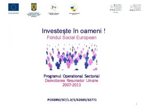 Investete n oameni Fondul Social European Programul Operational