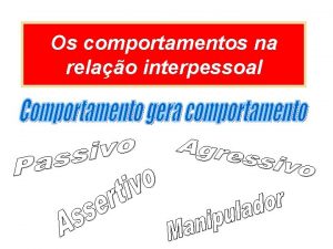 Os comportamentos na relao interpessoal Agressividade O agressivo