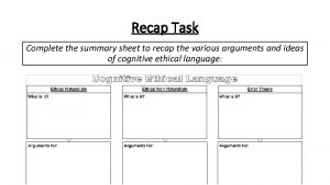 Recap Task Complete the summary sheet to recap