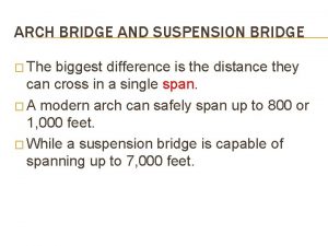 ARCH BRIDGE AND SUSPENSION BRIDGE The biggest difference