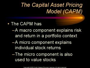 The Capital Asset Pricing Model CAPM The CAPM