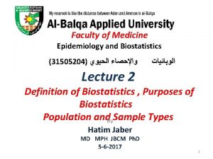 Faculty of Medicine Epidemiology and Biostatistics 31505204 Lecture