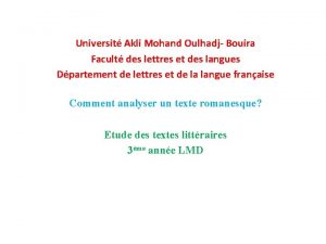Universit Akli Mohand Oulhadj Bouira Facult des lettres
