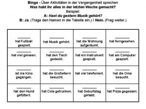 Bingo ber Aktivitten in der Vergangenheit sprechen Was