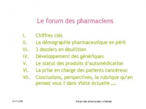 Le forum des pharmaciens I III IV V