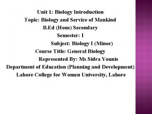 Unit 1 Biology Introduction Topic Biology and Service