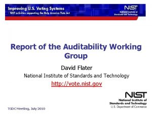 Report of the Auditability Working Group David Flater