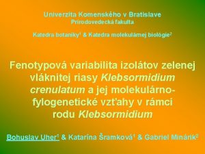 Univerzita Komenskho v Bratislave Prrodovedeck fakulta Katedra botaniky