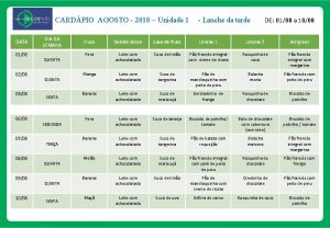 CARDPIO AGOSTO 2018 Unidade 1 DATA 0108 0208