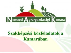 Szakkpzsi kzfeladatok a Kamarban Nemzeti Agrrgazdasgi Kamara SZAKKPZSI