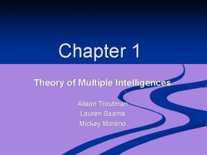 Chapter 1 Theory of Multiple Intelligences Alison Troutman