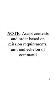 NOTE Adapt contents and order based on mission
