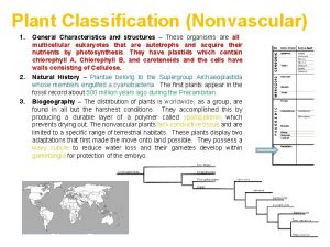 Plant Classification Nonvascular 1 2 3 General Characteristics