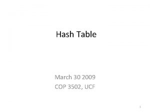 Hash Table March 30 2009 COP 3502 UCF