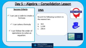 Day 5 Algebra Consolidation Lesson Success Criteria I