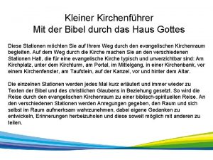 Kleiner Kirchenfhrer Mit der Bibel durch das Haus