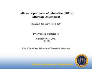 Indiana Department of Education IDOE Alternate Assessment Request