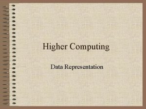 Higher Computing Data Representation What we need to