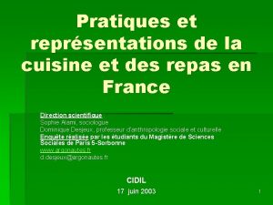 Pratiques et reprsentations de la cuisine et des