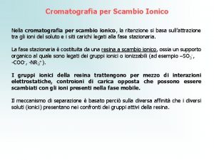 Cromatografia per Scambio Ionico Nella cromatografia per scambio