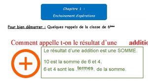 Pour bien dmarrer Quelques rappels de la classe