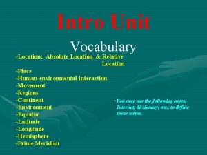 Intro Unit Vocabulary Location Absolute Location Relative Location