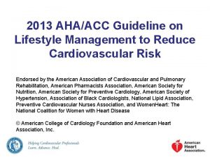 2013 AHAACC Guideline on Lifestyle Management to Reduce