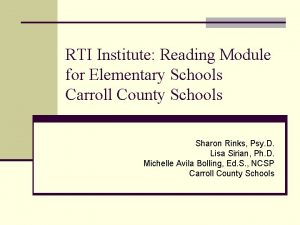 RTI Institute Reading Module for Elementary Schools Carroll